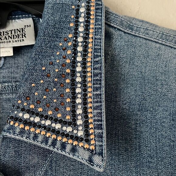 Like New! Christine Alexander Swarovski Embellished Horse Denim Jacket in Size S - Picture 5 of 16